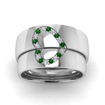 Load image into Gallery viewer, round-green-emerald-wedding-band-with-white-diamond-in-14K-white-gold-FD1144BGEMGR-NL-WG.jpg