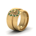 Load image into Gallery viewer, round-green-emerald-wedding-band-with-white-diamond-in-14K-yellow-gold-FD1144BGEMGR-NL-YG.jpg