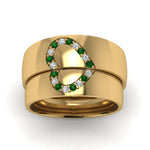 Load image into Gallery viewer, round-green-emerald-wedding-band-with-white-diamond-in-14K-yellow-gold-FD1144BGEMGR-NL-YG.jpg