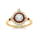 Load image into Gallery viewer, round-halo-floral-ruby-engagement-ring-in-yellow-gold-FD9822RORGRUDRANGLE5-NL-YG?v=1755852216