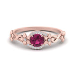 Load image into Gallery viewer, round-pink-sapphire-and-diamond-flower-engagement-ring-in-FD10057RORGSADRPIANGLE3-NL-RG-GS