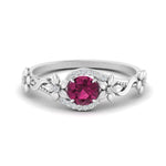 Load image into Gallery viewer, round-pink-sapphire-and-diamond-flower-engagement-ring-in-FD10057RORGSADRPIANGLE3-NL-WG-GS