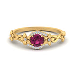 Load image into Gallery viewer, round-pink-sapphire-and-diamond-flower-engagement-ring-in-FD10057RORGSADRPIANGLE3-NL-YG-GS