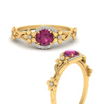 Load image into Gallery viewer, round-pink-sapphire-and-diamond-flower-engagement-ring-in-FD10057RORGSADRPIANGLE3-NL-YG-GS