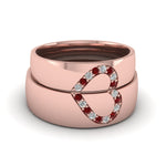 Load image into Gallery viewer, round-red-ruby-wedding-band-with-white-diamond-in-14K-rose-gold-FD1144BGRUDR-NL-RG.jpg