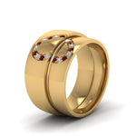 Load image into Gallery viewer, round-red-ruby-wedding-band-with-white-diamond-in-14K-yellow-gold-FD1144BGRUDR-NL-YG.jpg