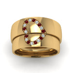 Load image into Gallery viewer, round-red-ruby-wedding-band-with-white-diamond-in-14K-yellow-gold-FD1144BGRUDR-NL-YG.jpg