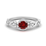 Load image into Gallery viewer, round-ruby-and-diamond-flower-engagement-ring-in-FD10057RORGRUDRANGLE3-NL-WG-GS