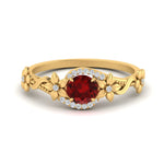 Load image into Gallery viewer, round-ruby-and-diamond-flower-engagement-ring-in-FD10057RORGRUDRANGLE3-NL-YG-GS