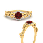Load image into Gallery viewer, round-ruby-and-diamond-flower-engagement-ring-in-FD10057RORGRUDRANGLE3-NL-YG-GS