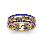 Load image into Gallery viewer, sapphire-wide-eternity-leaf-band-in-yellow-gold-FDEWB8344BGSABL-NL-YG-GS