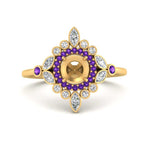 Load image into Gallery viewer, semi-mount-halo-floral-purple-topaz-engagement-ring-in-yellow-gold-FD9822SMRGVITO-NL-YG?v=1755852256