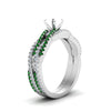 Load image into Gallery viewer, semi-mount-simple-diamond-twisted-vine-bridal-ring-sets-with-emerald-in-14K-white-gold-FD8233SMGEMGR-NL-WG