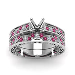 Load image into Gallery viewer, semi-mount-white-diamond-shank-wave-wedding-set-with-dark-pink-sapphire-in-950-Platinum-FDENS3543SMGSADRPIANGLE5-NL-WG