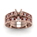 Load image into Gallery viewer, semi-mount-white-diamond-shank-wave-wedding-set-with-red-ruby-in-14K-rose-gold-FDENS3543SMGRUDRANGLE5-NL-RG