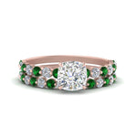 Load image into Gallery viewer, shared-prong-cushion-engagement-and-wedding-ring-set-with-emerald-in-FDENS3023CUGEMGR-NL-RG