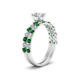 Load image into Gallery viewer, shared-prong-cushion-engagement-and-wedding-ring-set-with-emerald-in-FDENS3023CUGEMGR-NL-WG