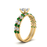 Load image into Gallery viewer, shared-prong-cushion-engagement-and-wedding-ring-set-with-emerald-in-FDENS3023CUGEMGR-NL-YG