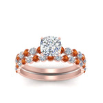 Load image into Gallery viewer, shared-prong-cushion-engagement-and-wedding-ring-set-with-orange-sapphire-in-FDENS3023CUGSAOR-NL-RG