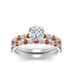Load image into Gallery viewer, shared-prong-cushion-engagement-and-wedding-ring-set-with-orange-sapphire-in-FDENS3023CUGSAOR-NL-WG