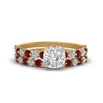 Load image into Gallery viewer, shared-prong-cushion-engagement-and-wedding-ring-set-with-ruby-in-FDENS3023CUGRUDR-NL-YG