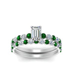 Load image into Gallery viewer, shared-prong-emerald-cut-engagement-and-wedding-ring-set-with-emerald-in-FDENS3023EMGEMGR-NL-WG