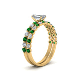 Load image into Gallery viewer, shared-prong-emerald-cut-engagement-and-wedding-ring-set-with-emerald-in-FDENS3023EMGEMGR-NL-YG