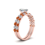 Load image into Gallery viewer, shared-prong-emerald-cut-engagement-and-wedding-ring-set-with-orange-sapphire-in-FDENS3023EMGSAOR-NL-RG