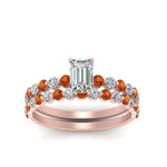 Load image into Gallery viewer, shared-prong-emerald-cut-engagement-and-wedding-ring-set-with-orange-sapphire-in-FDENS3023EMGSAOR-NL-RG