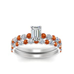 Load image into Gallery viewer, shared-prong-emerald-cut-engagement-and-wedding-ring-set-with-orange-sapphire-in-FDENS3023EMGSAOR-NL-WG