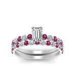 Load image into Gallery viewer, shared-prong-emerald-cut-engagement-and-wedding-ring-set-with-pink-sapphire-in-FDENS3023EMGSADRPI-NL-WG
