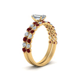 Load image into Gallery viewer, shared-prong-emerald-cut-engagement-and-wedding-ring-set-with-ruby-in-FDENS3023EMGRUDR-NL-YG