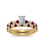Load image into Gallery viewer, shared-prong-emerald-cut-engagement-and-wedding-ring-set-with-ruby-in-FDENS3023EMGRUDR-NL-YG