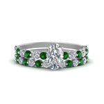 Load image into Gallery viewer, shared-prong-oval-engagement-and-wedding-ring-set-with-emerald-in-FDENS3023OVGEMGR-NL-WG