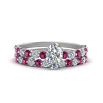 Load image into Gallery viewer, shared-prong-oval-engagement-and-wedding-ring-set-with-pink-sapphire-in-FDENS3023OVGSADRPI-NL-WG