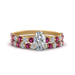 Load image into Gallery viewer, shared-prong-oval-engagement-and-wedding-ring-set-with-pink-sapphire-in-FDENS3023OVGSADRPI-NL-YG