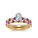 Load image into Gallery viewer, shared-prong-oval-engagement-and-wedding-ring-set-with-pink-sapphire-in-FDENS3023OVGSADRPI-NL-YG