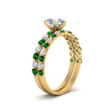 Load image into Gallery viewer, shared-prong-pear-engagement-and-wedding-ring-set-with-emerald-in-FDENS3023PEGEMGR-NL-YG
