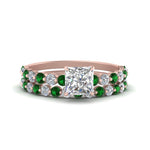 Load image into Gallery viewer, shared-prong-princess-cut-engagement-and-wedding-ring-set-with-emerald-in-FDENS3023PRGEMGR-NL-RG