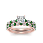 Load image into Gallery viewer, shared-prong-princess-cut-engagement-and-wedding-ring-set-with-emerald-in-FDENS3023PRGEMGR-NL-RG