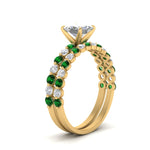 Load image into Gallery viewer, shared-prong-princess-cut-engagement-and-wedding-ring-set-with-emerald-in-FDENS3023PRGEMGR-NL-YG