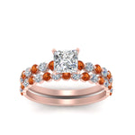 Load image into Gallery viewer, shared-prong-princess-cut-engagement-and-wedding-ring-set-with-orange-sapphire-in-FDENS3023PRGSAOR-NL-RG