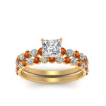 Load image into Gallery viewer, shared-prong-princess-cut-engagement-and-wedding-ring-set-with-orange-sapphire-in-FDENS3023PRGSAOR-NL-YG