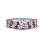 Load image into Gallery viewer, shared-prong-princess-cut-engagement-and-wedding-ring-set-with-pink-sapphire-in-FDENS3023PRGSADRPI-NL-WG