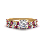 Load image into Gallery viewer, shared-prong-princess-cut-engagement-and-wedding-ring-set-with-pink-sapphire-in-FDENS3023PRGSADRPI-NL-YG
