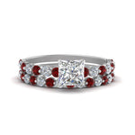Load image into Gallery viewer, shared-prong-princess-cut-engagement-and-wedding-ring-set-with-ruby-in-FDENS3023PRGRUDR-NL-WG