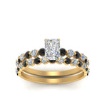 Load image into Gallery viewer, shared-prong-radiant-engagement-and-wedding-ring-set-with-black-diamond-in-FDENS3023RAGBLACK-NL-YG