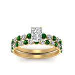 Load image into Gallery viewer, shared-prong-radiant-engagement-and-wedding-ring-set-with-emerald-in-FDENS3023RAGEMGR-NL-YG