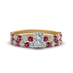 Load image into Gallery viewer, shared-prong-radiant-engagement-and-wedding-ring-set-with-pink-sapphire-in-FDENS3023RAGSADRPI-NL-YG