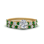 Load image into Gallery viewer, shared-prong-round-engagement-and-wedding-ring-set-with-emerald-in-FDENS3023ROGEMGR-NL-YG